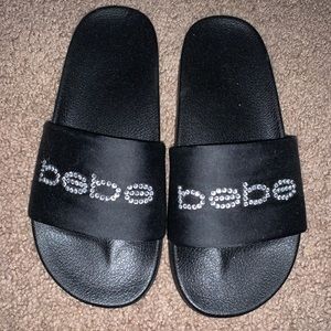 black bebe rhinestone slides